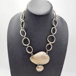Vintage Norma Jean Matte Silver Tone Modernist Pendant Signed 19” Brutalist